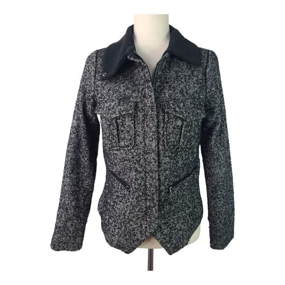 Gap Black White Gray Lined Zip Up Wool Blend Jack Coat BlazerSize XS - Picture 1 of 4
